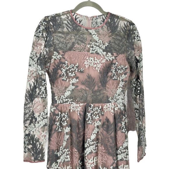 Alexis Jeslyn Embroidered Illusion Long Sleeve Maxi Gown in Marine Embroidery - Picture 5 of 12